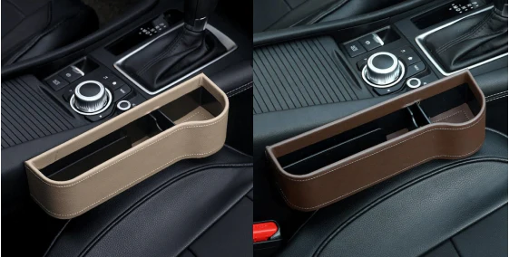 Premium multifunctional car seat organiser with various compartments for storing phones, chargers, pens, and other car essentials