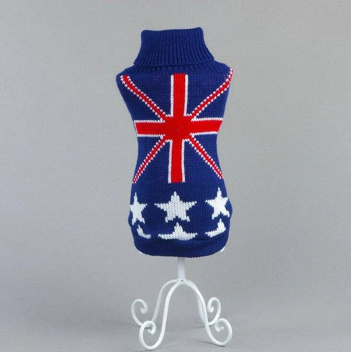 Fashionable acrylic cat sweater in a delightful star pattern, designed to keep your feline friend warm and stylish.