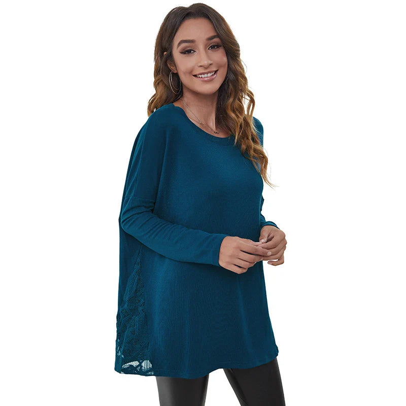 Stylish diamond lace patchwork t-shirt in various colours for everyday wear