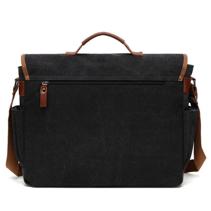 Men's canvas waterproof shoulder bag with 17-inch laptop compartment, durable and weather-resistant design