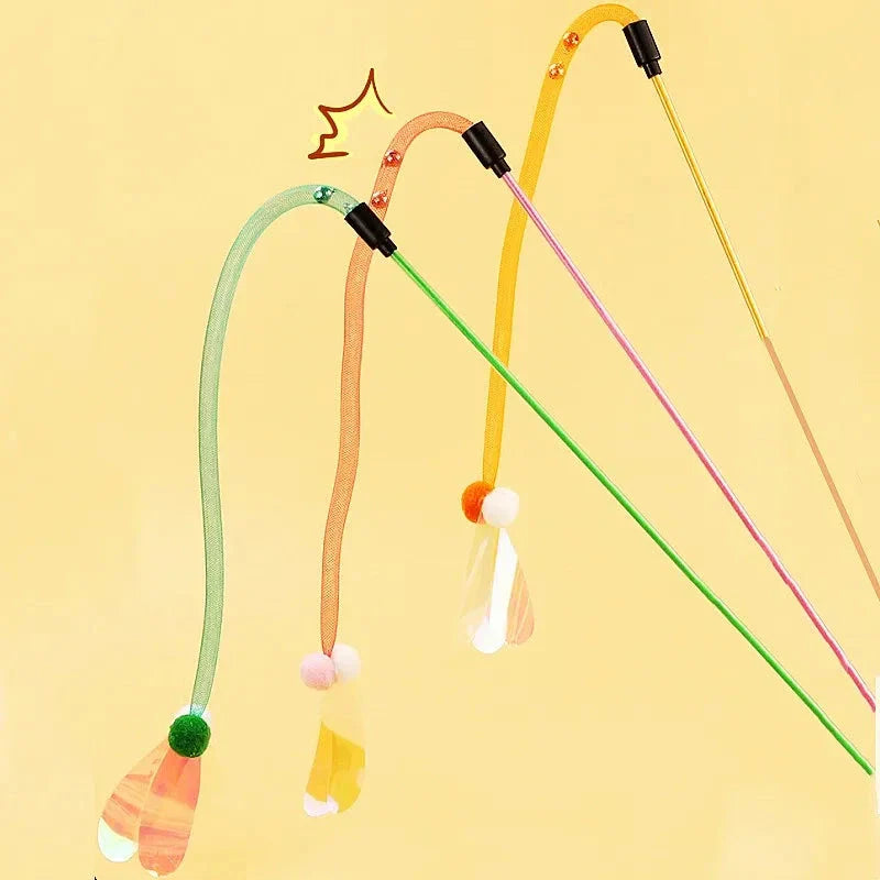Interactive cat toy with butterfly teaser, bell, and wool ball for entertaining and engaging your feline companion