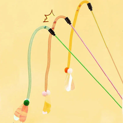 Interactive cat toy with butterfly teaser, bell, and wool ball for entertaining and engaging your feline companion