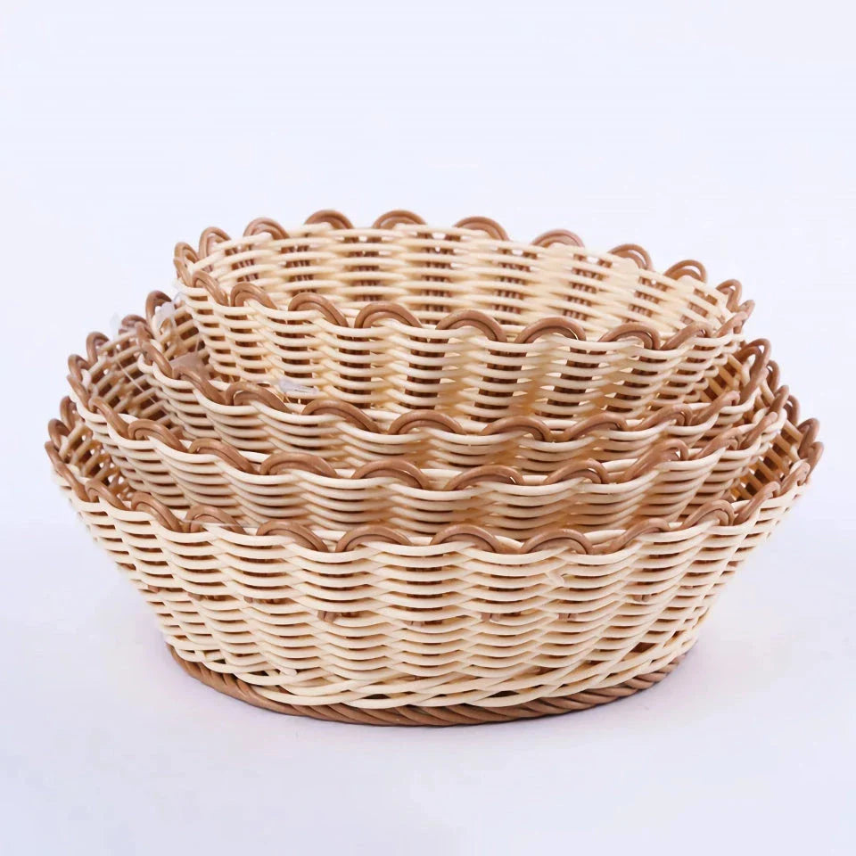 Handwoven rattan-inspired storage basket for fruits, vegetables and kitchen essentials with dustproof cover