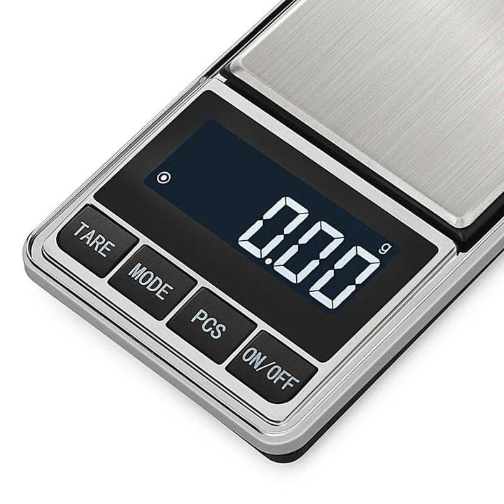 Precision electronic mini pocket scale with digital display and multiple weighing capacity options