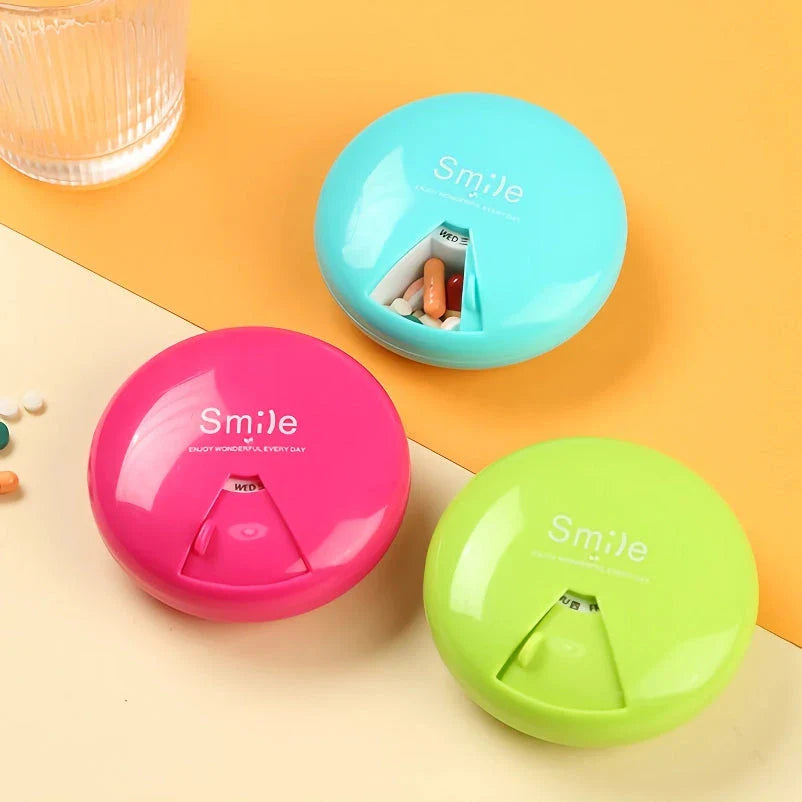 Premium portable pill organiser with seven compartments for daily medication, supplements, and vitamins