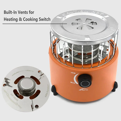 Versatile 2-in-1 Camping Stove and Gas Heater in blue colour, designed for outdoor comfort and convenience