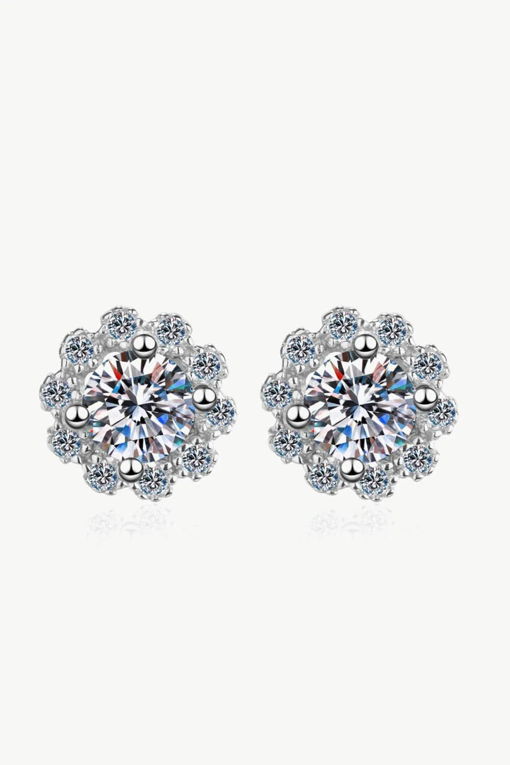 Captivating Moissanite Floral Stud Earrings in 925 Sterling Silver with Zircon Accents