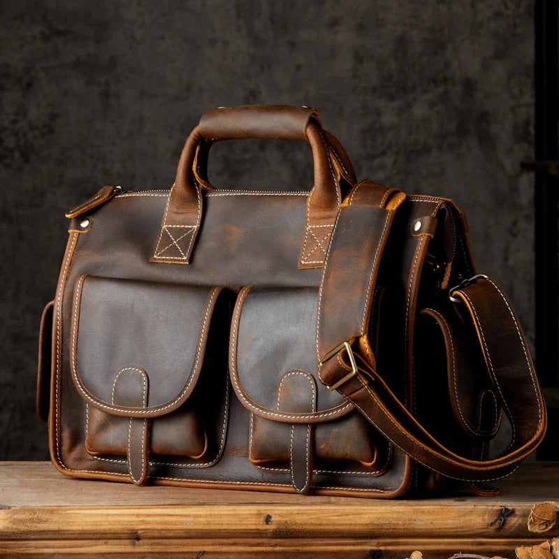 Trendha Men's Personality Leather Postman Handbag - A premium full-grain leather bag with a timeless British design, perfect for the modern gentleman