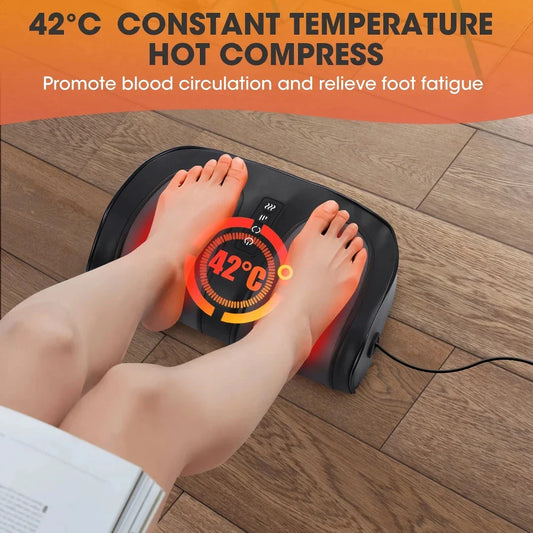 A luxurious electric foot and calf massager with Shiatsu kneading and a soothing 42°C hot compress, providing professional-grade relaxation and muscle recovery at home.