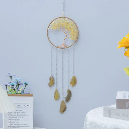 Mesmerising Moon Agate Crystal Pendant Dream Catcher with a stunning array of colourful agate crystals
