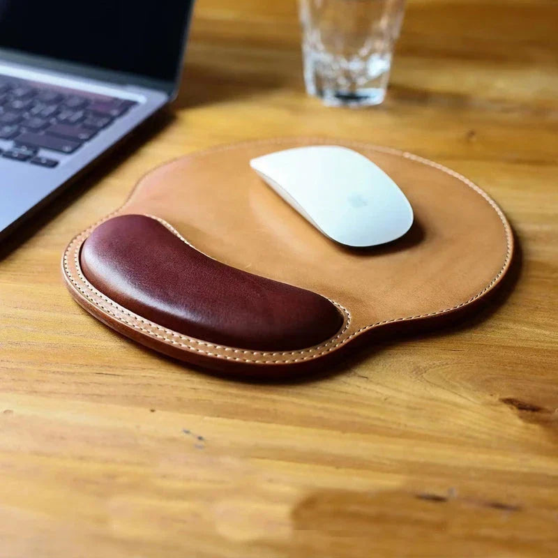 Premium PU Leather Wrist Rest Pad in black, providing ergonomic support and a sleek appearance for desks and gaming setups