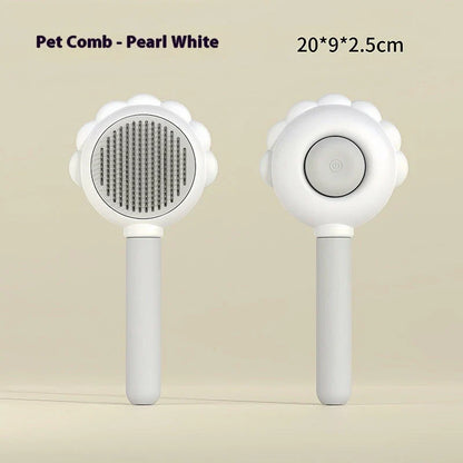 Premium 2-in-1 Self-Cleaning Pet Grooming Brush and Comb with curved comb teeth and ergonomic, non-slip handle for efficient and gentle grooming