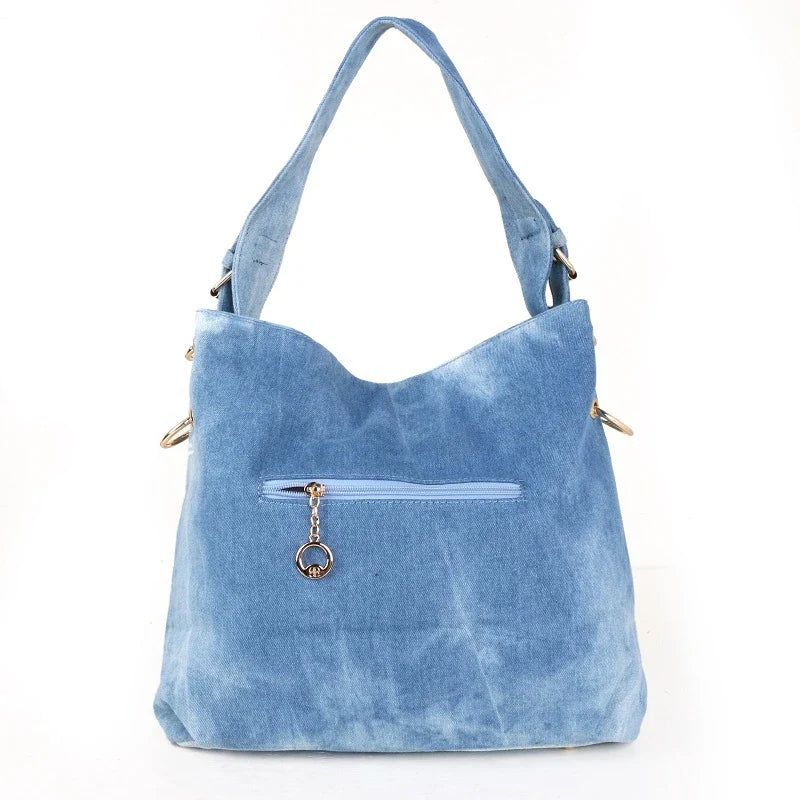 Denim Canvas One-Shoulder Messenger Bag in Blue and Black Colours