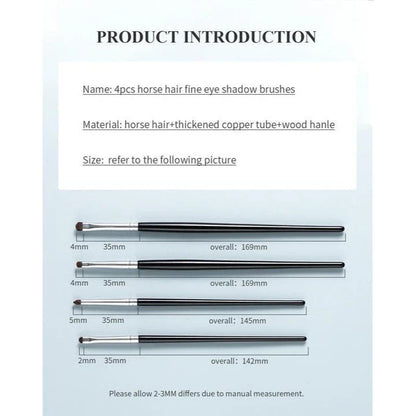 Premium 4-Piece Eyeliner, Smudge, and Eyeshadow Brush Set with natural bristles and wooden handles