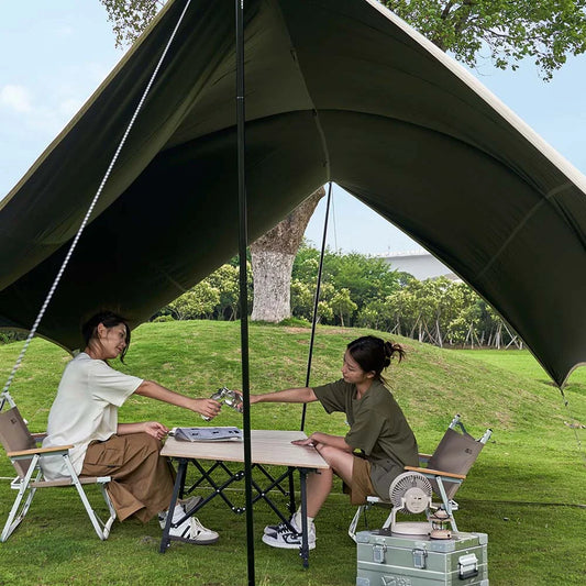 Camping Hexagonal Sun Shelter with durable aluminum frame and waterproof UV-blocking fabric for outdoor activities in the UK