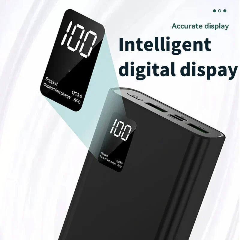 50,000mAh fast charging power bank with sleek design, multiple ports, and LED display