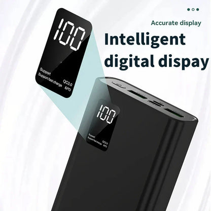 50,000mAh fast charging power bank with sleek design, multiple ports, and LED display