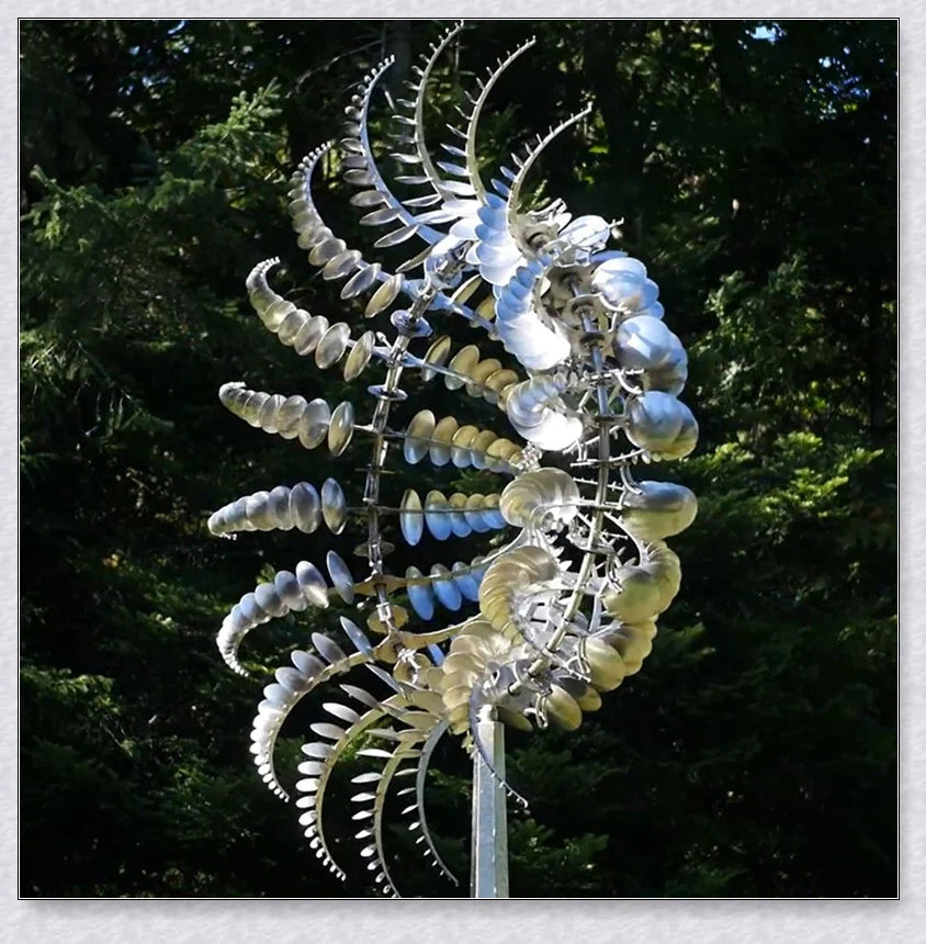 Premium kinetic garden spinner with mesmerizing dual-motion design, crafted from durable metallic materials for all-weather use.