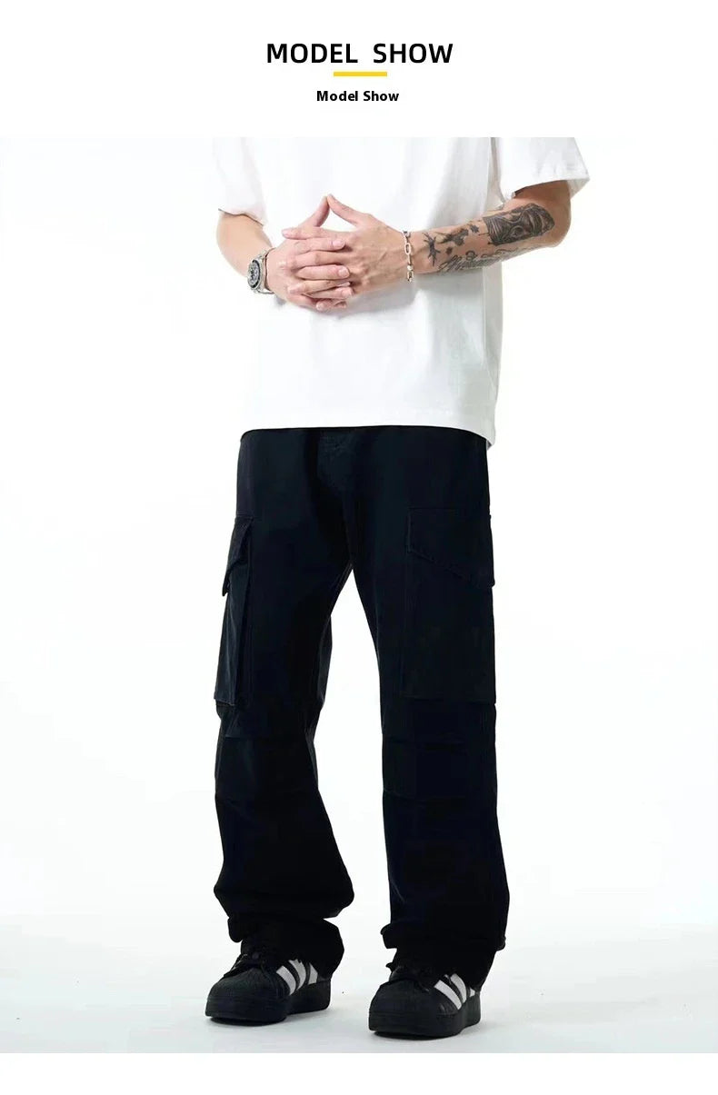 Premium men's overalls with innovative three-dimensional pleated design and large pockets, made from durable cotton fabric