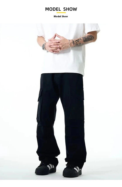 Premium men's overalls with innovative three-dimensional pleated design and large pockets, made from durable cotton fabric