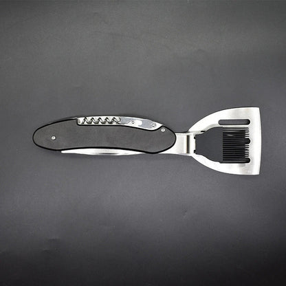 Premium 5-in-1 barbecue multi-tool with stainless steel construction and versatile grilling accessories