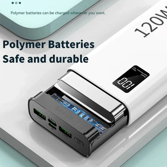 50,000mAh fast charging power bank with sleek design, multiple ports, and LED display