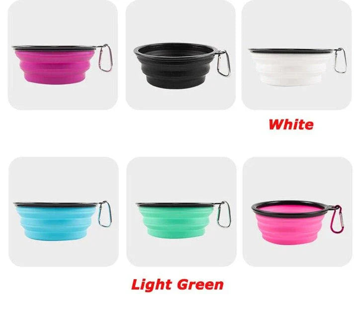 A collapsible pet silicone bowl in black, with a large 350 ml capacity, designed for outdoor adventures with your furry friend.