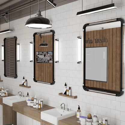 Vintage Industrial Black Metal Pipe Wall Mirror - Rectangular mirror with distressed metal pipes for a timeless, retro look