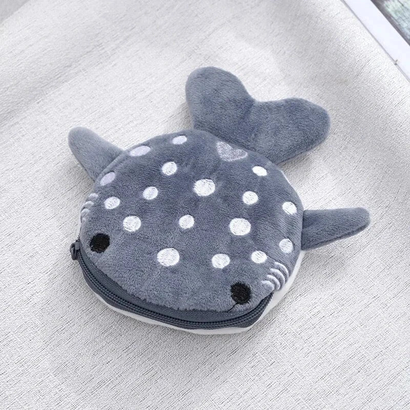 Kawaii whale shark plush coin purse with soft, durable fabric and secure zipper closure for storing small items