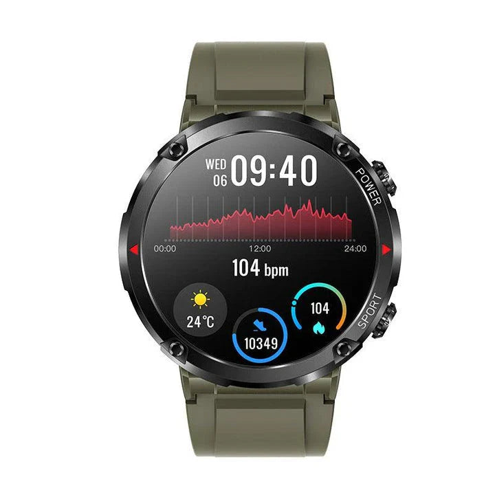 Premium HD smart watch with comprehensive health tracking features including heart rate, blood pressure, and step counting