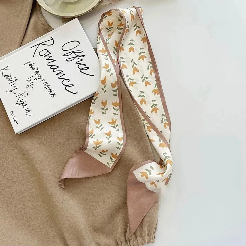 Elegant khaki and nude silk scarf hair band with vintage-inspired design