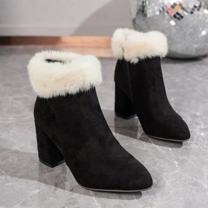 Premium plaid print ankle boots with a cosy lining, sturdy square heel, and versatile design for stylish winter wear