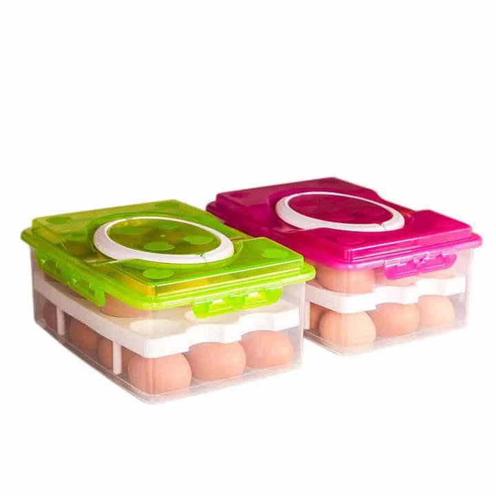 Spacious 2-Tier Plastic Egg Storage Box in Pink - Premium Egg Holder for Organised UK Kitchens