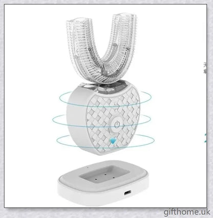 Premium Automatic Whitening Toothbrush with 360-degree rotating head, nano-blue light whitening, and gum massage features for sparkling smiles.