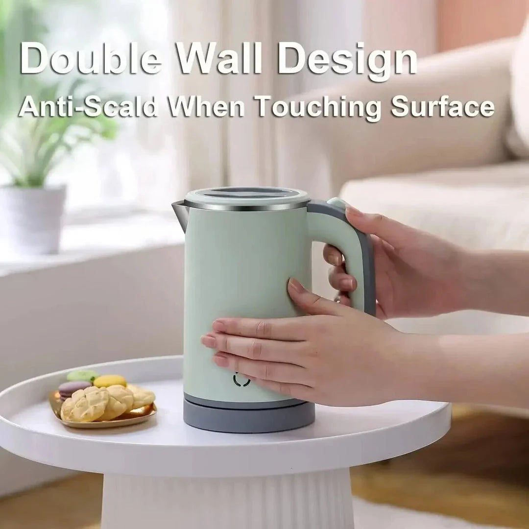 Compact stainless steel electric kettle with fast heating, cordless convenience, and durable construction