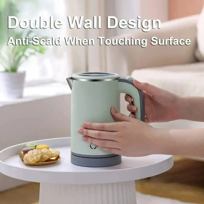 Compact stainless steel electric kettle with fast heating, cordless convenience, and durable construction