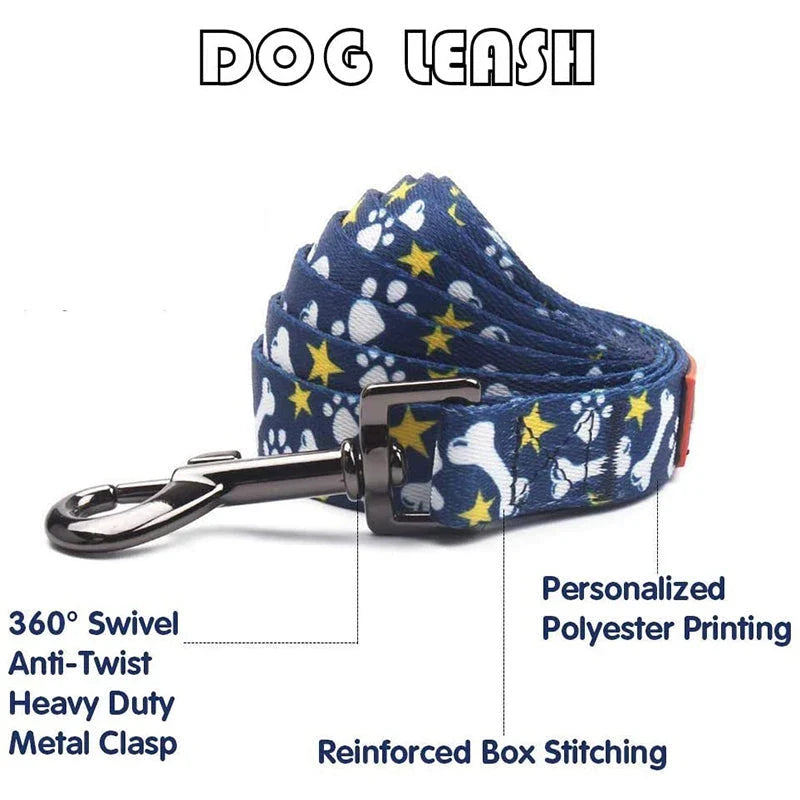 Premium adjustable no-pull dog harness and leash set with stylish pattern design, made with durable materials for comfortable and controlled walkies