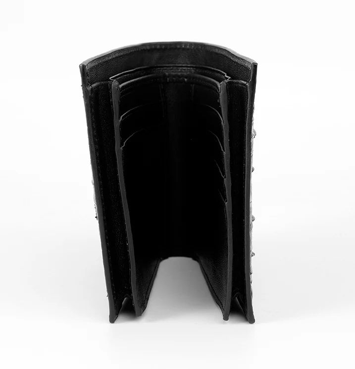 Sophisticated men's leather wallet in black, made from premium crocodile skin for a refined and durable everyday accessory