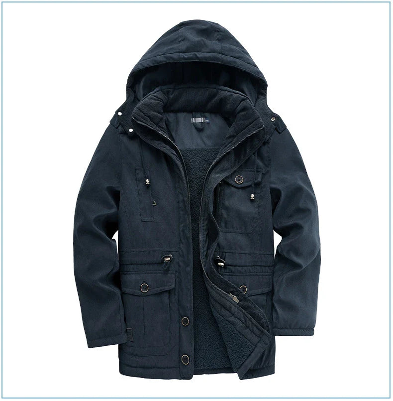 A premium fleece-lined and cotton-padded winter coat for plus-size men, available in a range of classic colours.