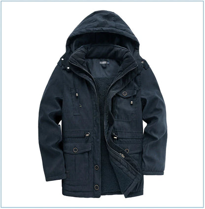 A premium fleece-lined and cotton-padded winter coat for plus-size men, available in a range of classic colours.