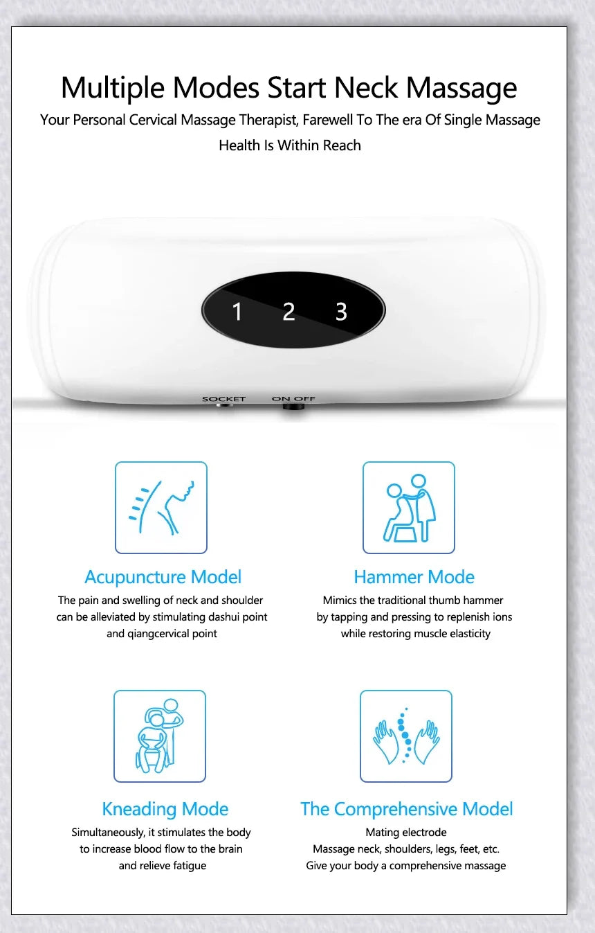 A wireless neck massager with an adjustable design for targeted neck pain relief and muscle relaxation.