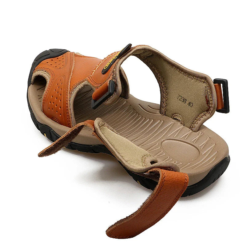 Premium split leather casual sandals with flexible rubber sole and MD cushioning for all-day comfort and style