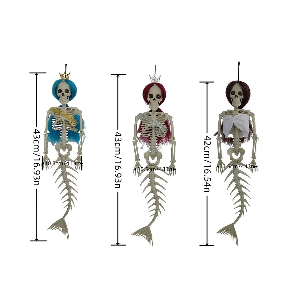 Mermaid bone pendant decoration in brown, dark purple, burgundy, and lake blue colours, ideal for Halloween outdoor courtyard displays