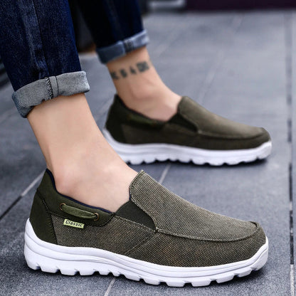 Premium denim canvas casual trainers with extra-wide fit and flexible, lightweight construction
