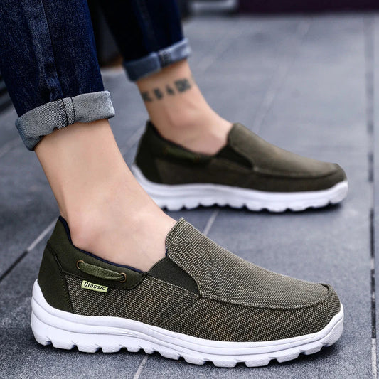 Premium denim canvas casual trainers with extra-wide fit and flexible, lightweight construction