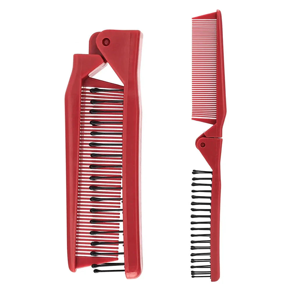 Premium folding pocket comb in stylish red colour, designed for effortless hair styling on the go