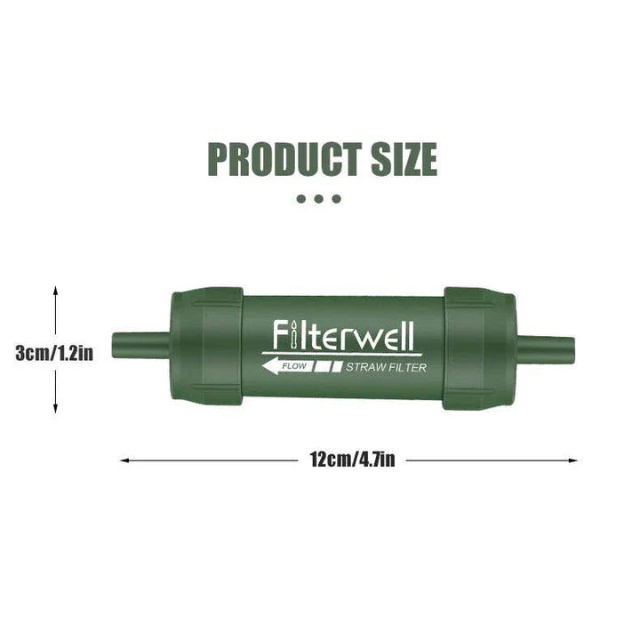 Compact outdoor water purifier straw for safe drinking water during hiking, camping, and emergencies