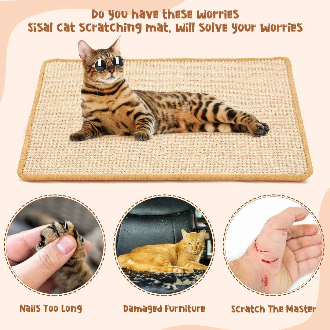Premium cat scratching mat made with durable sisal fibres, available in multiple sizes to protect furniture from scratches