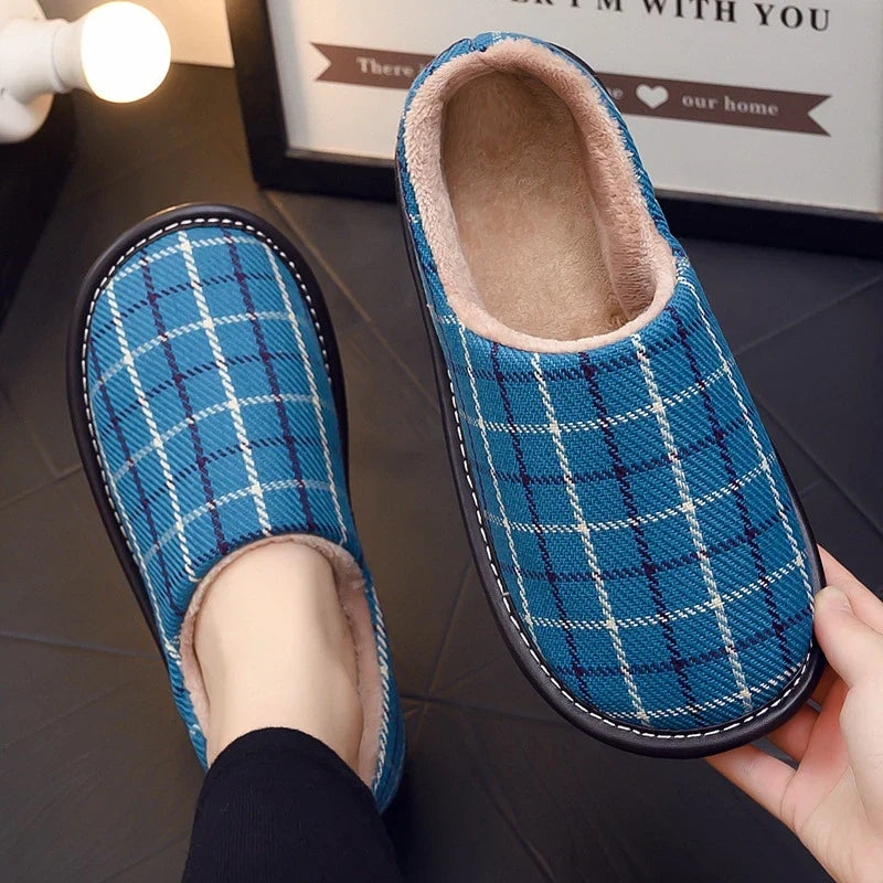 Stylish and cosy fabric cotton slippers with a platform sole in various colours