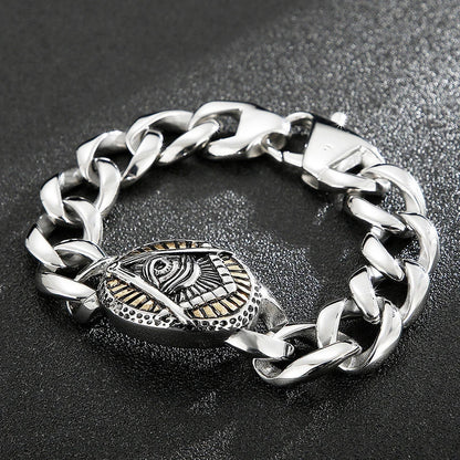 Retro-Inspired Stainless Steel Bracelet for Men with Geometric Pattern and Adjustable Clasp